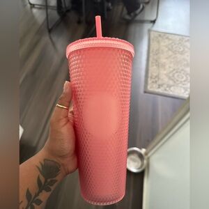 Peach studded Starbucks cold cup